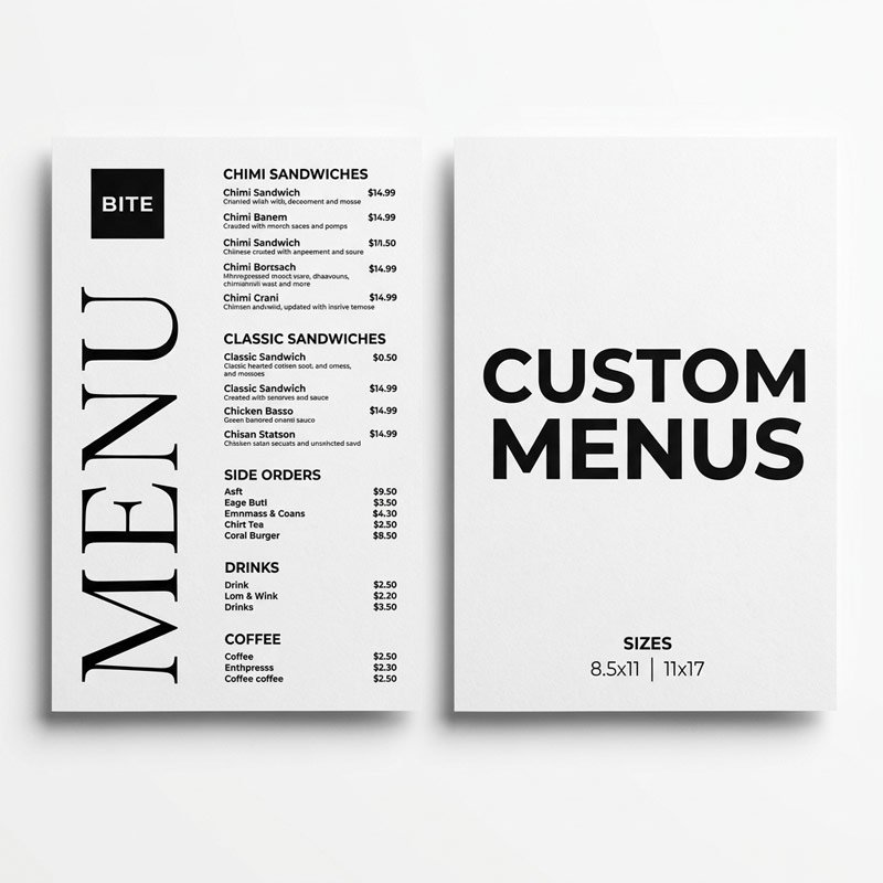 Menús Personalizados para Restaurantes y Cafeterías