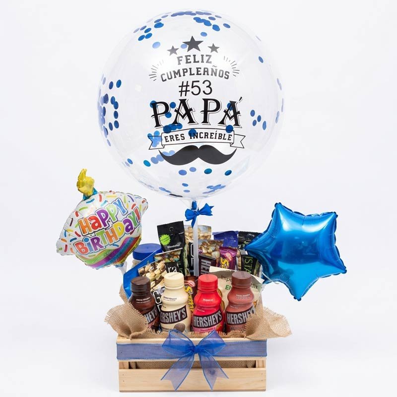 Canasta de Cumpleaños Personalizada para Papá: Globo Gigante, Chocolates y Snacks